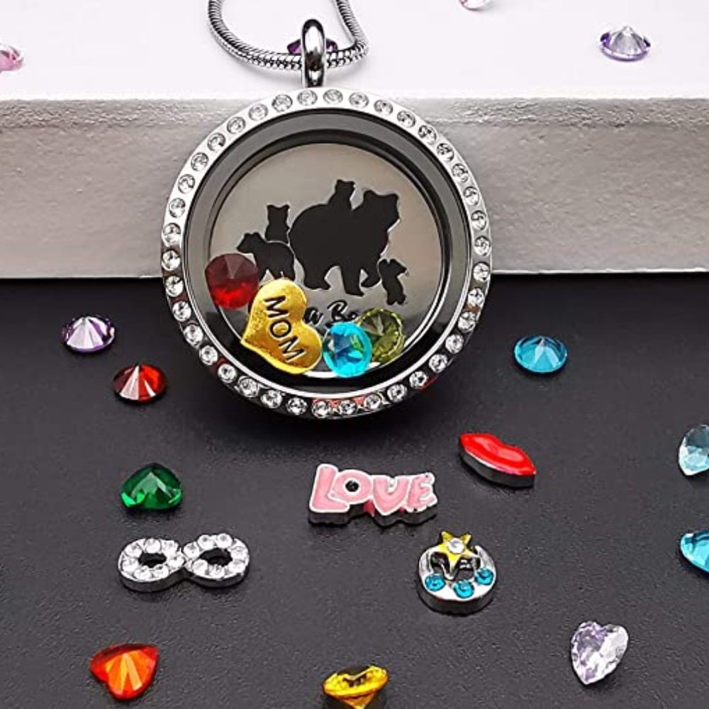 Sweet Mama Bear Locket Necklace with Birthstones & Charms